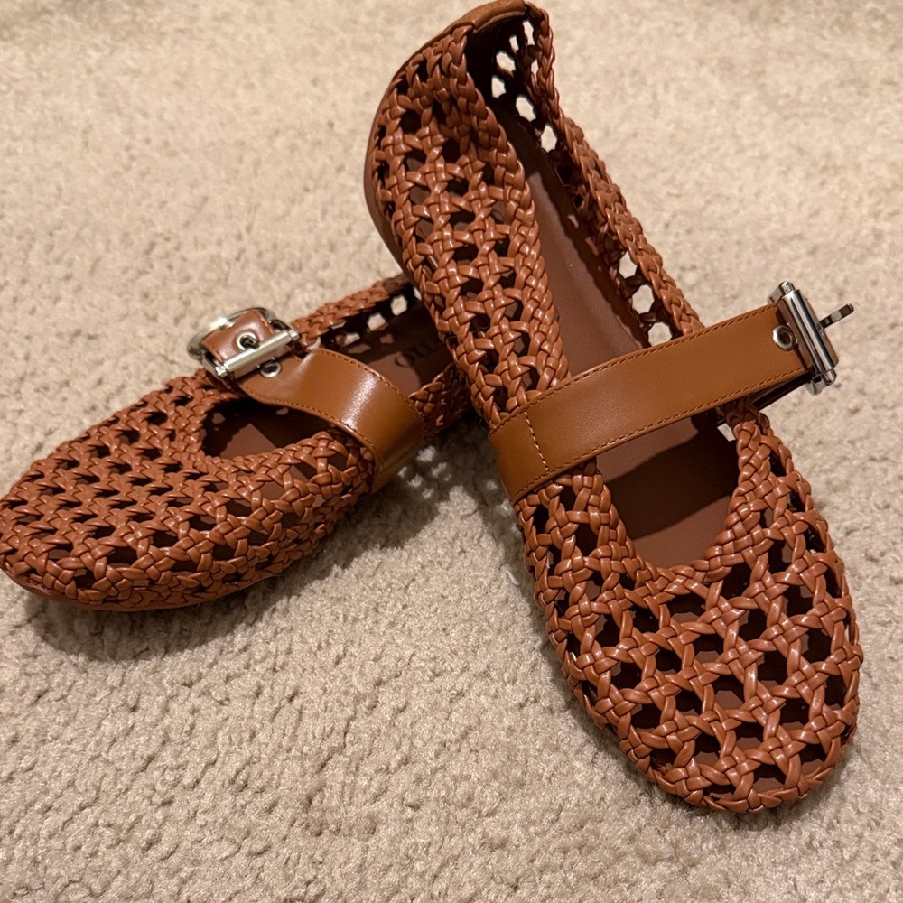 Woven Mary Jane Flats in Brown